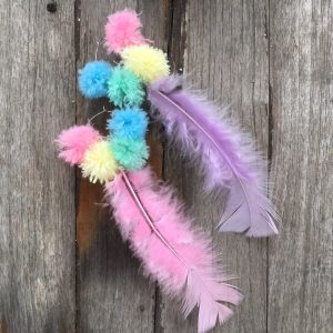 Rainbow Feathery Puffballs Earring