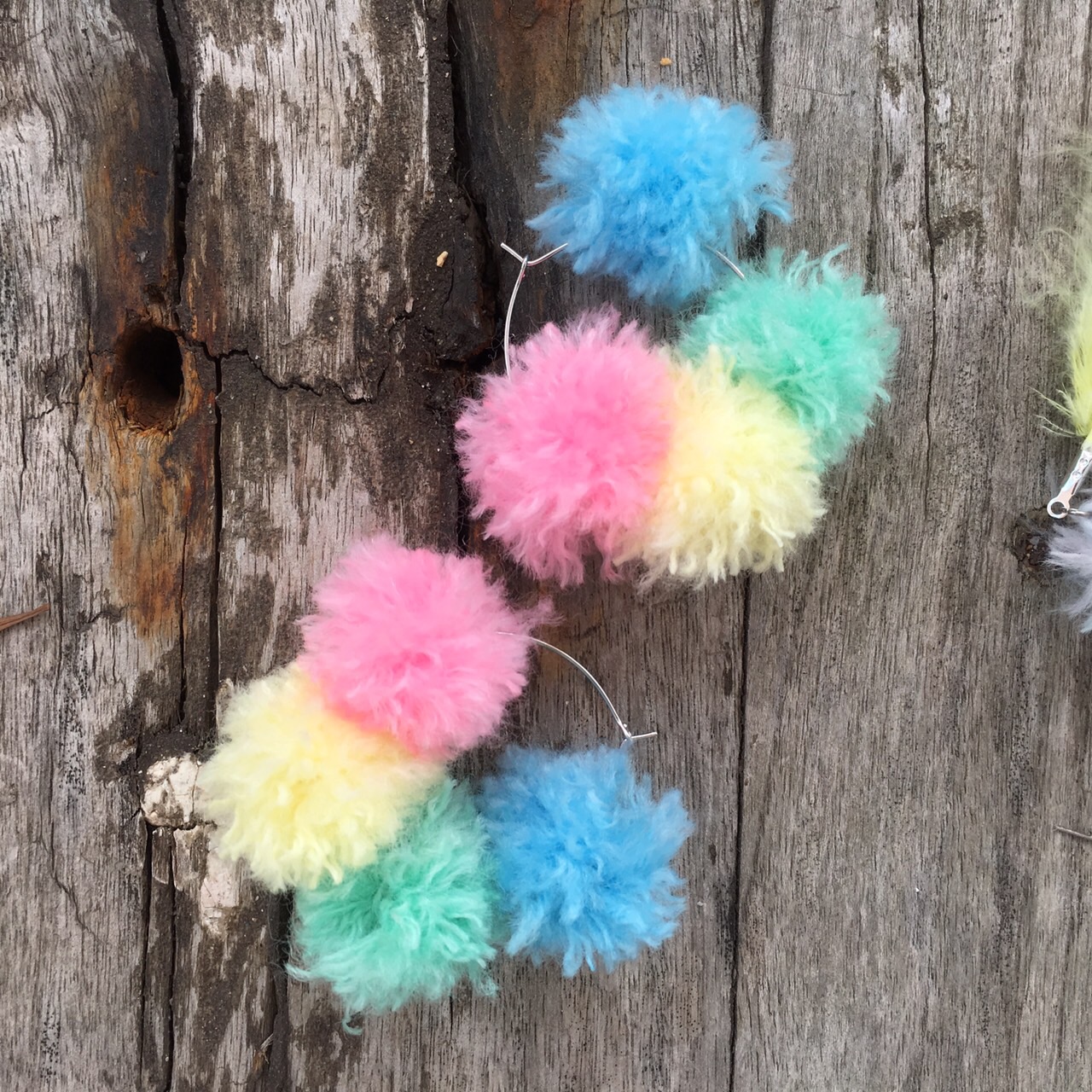 Rainbow Dreamy Puffballs Earring